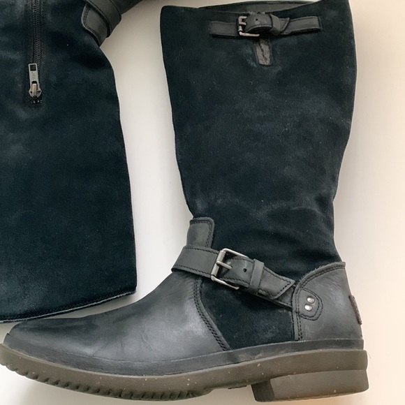 UGG - US 8 tall black boots suede and leather thick lined insulated wate… - Picture 2 of 12